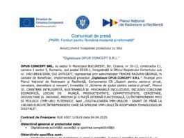 Comunicat de Presa PNRR : Digitalizare OPUS CONCEPT S.R.L.